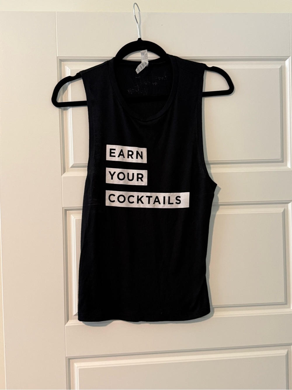LoveSweatFitness Black Muscle Tank "Earn Your Cocktails" Graphic - Women